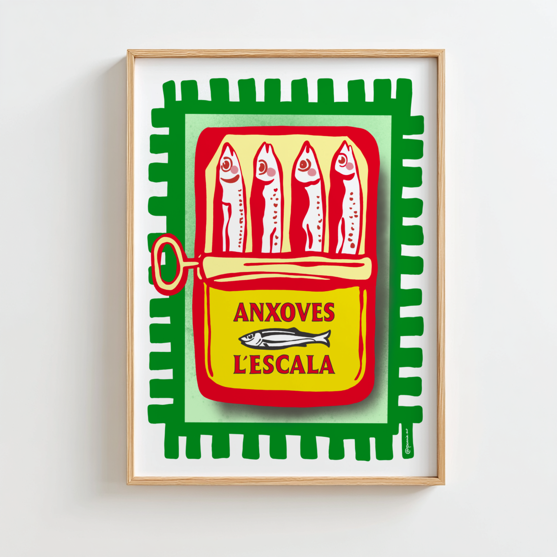 Affiche colorée inspirée des boîtes d’anchois de L’Escala