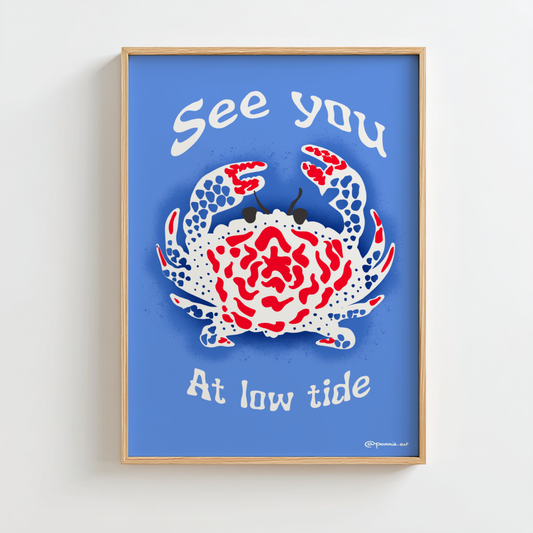 Poster Pommie illustrant un crabe et l'inscription « See You at Low Tide »