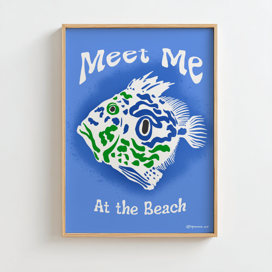 Poster Meet Me at the Beach Pommie illustrant un poisson tropical et l'inscription « Meet Me at the Beach »