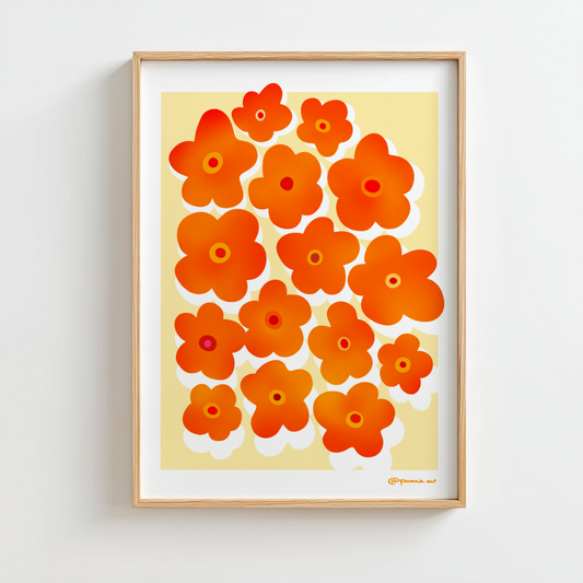 Affiche colorée avec fleurs oranges sur fond clair lumineux