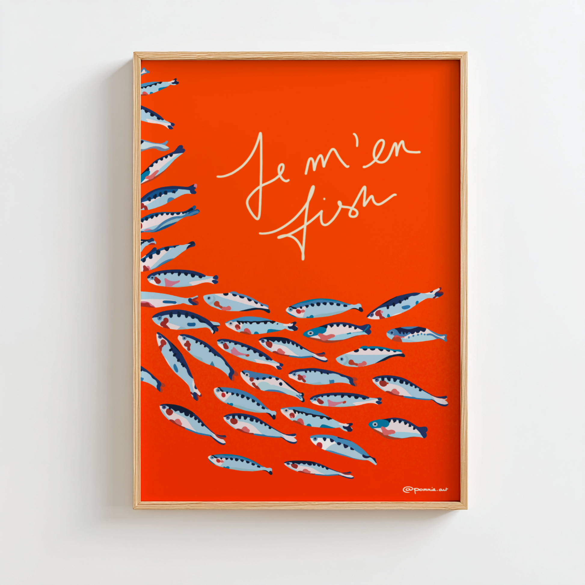 Poster bord de mer Je m’en Fish aux couleurs pop et contrastées