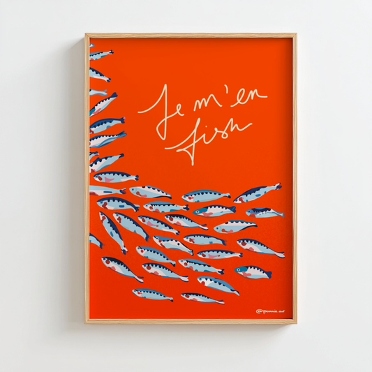 Poster bord de mer Je m’en Fish aux couleurs pop et contrastées