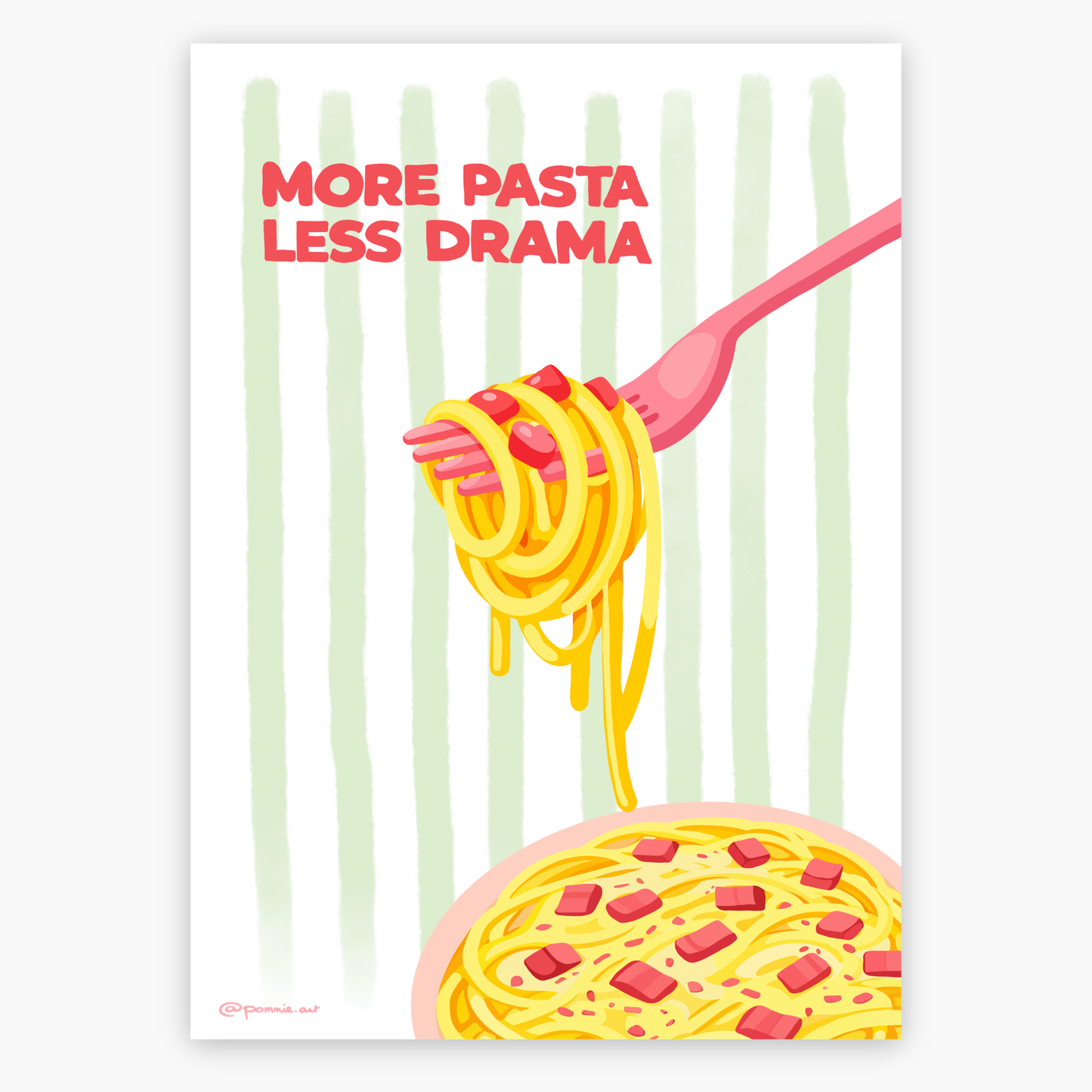 Poster décoratif More Pasta Less Drama aux couleurs vives et estivales