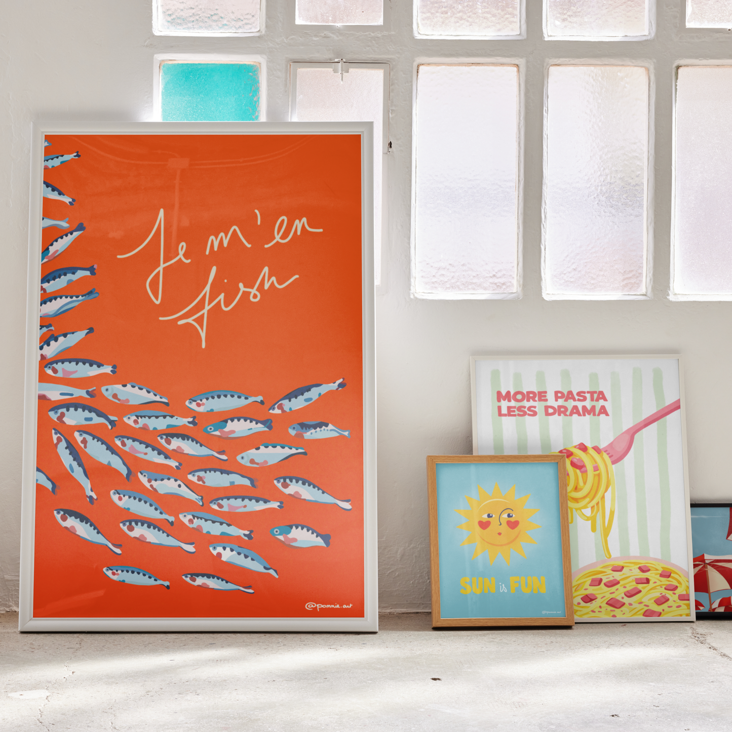 Poster décoratif More Pasta Less Drama aux couleurs vives et estivales