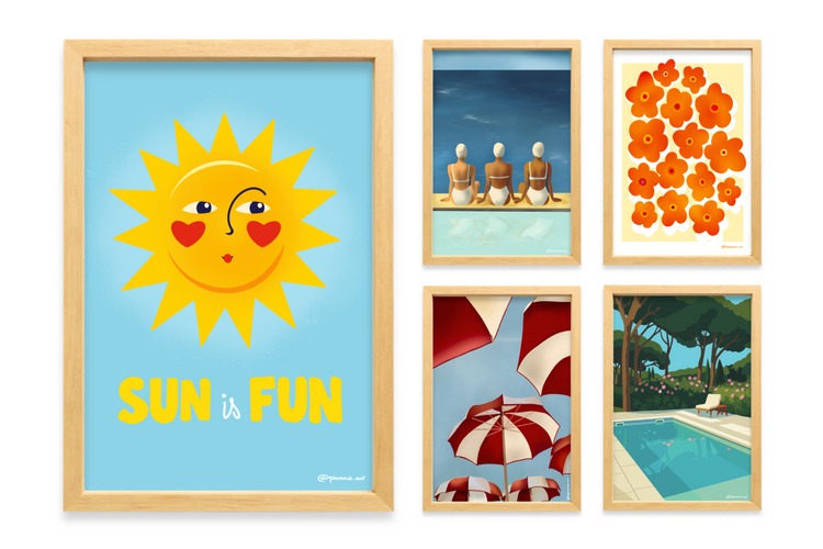 Collection d'affiches mer, océan, soleil, plage, parasols par Pommie